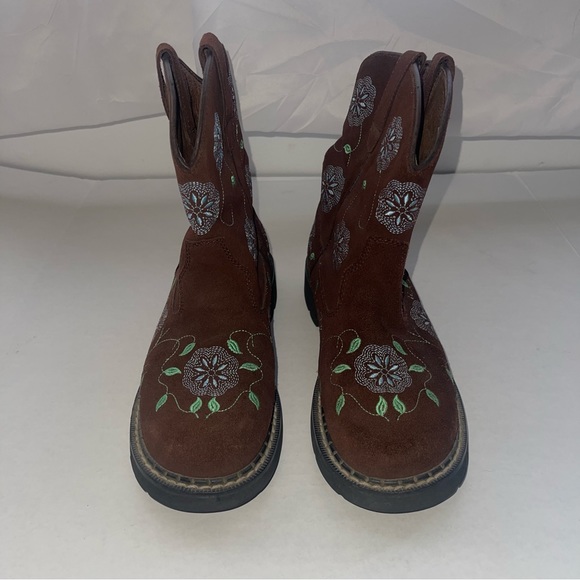 Roper Women's 7 Brown Suede Chunk Floral Embroidered Cowboy Western Boots - Picture 2 of 6